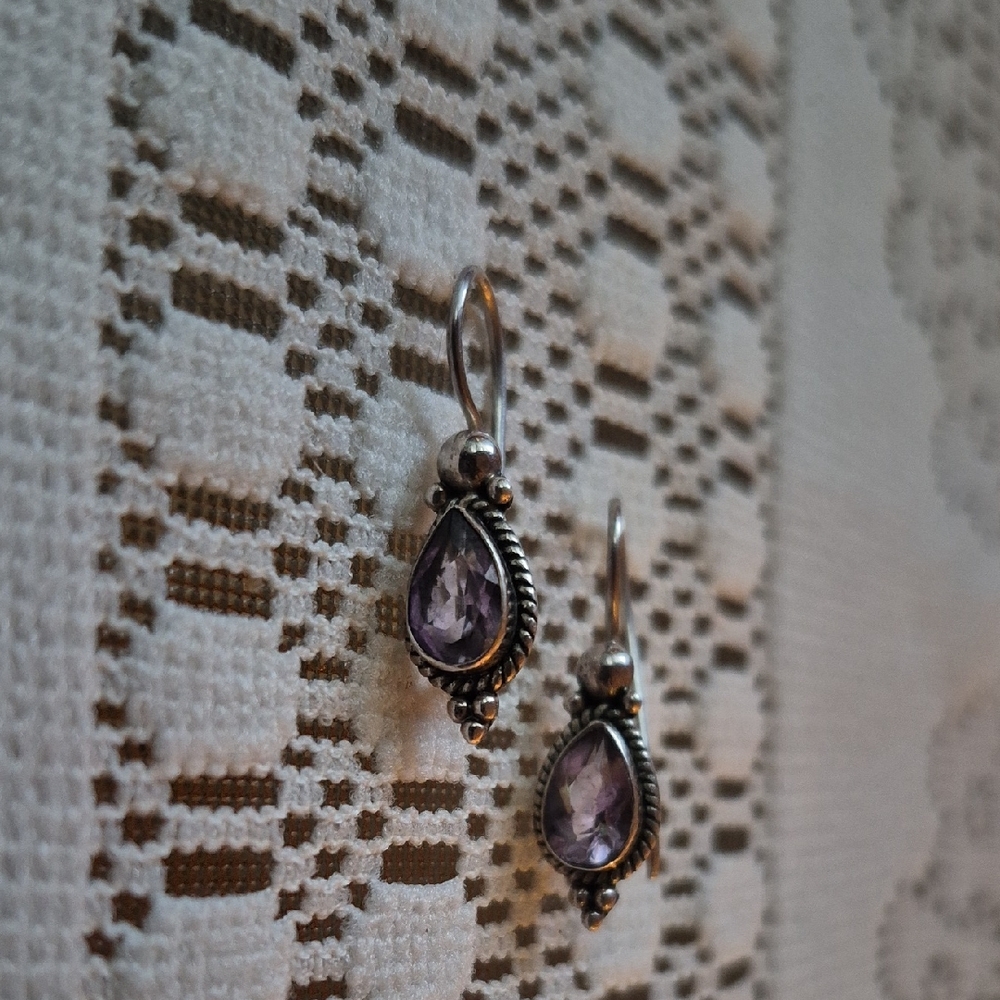 Elegant Silver and Purple Teardrop Earrings